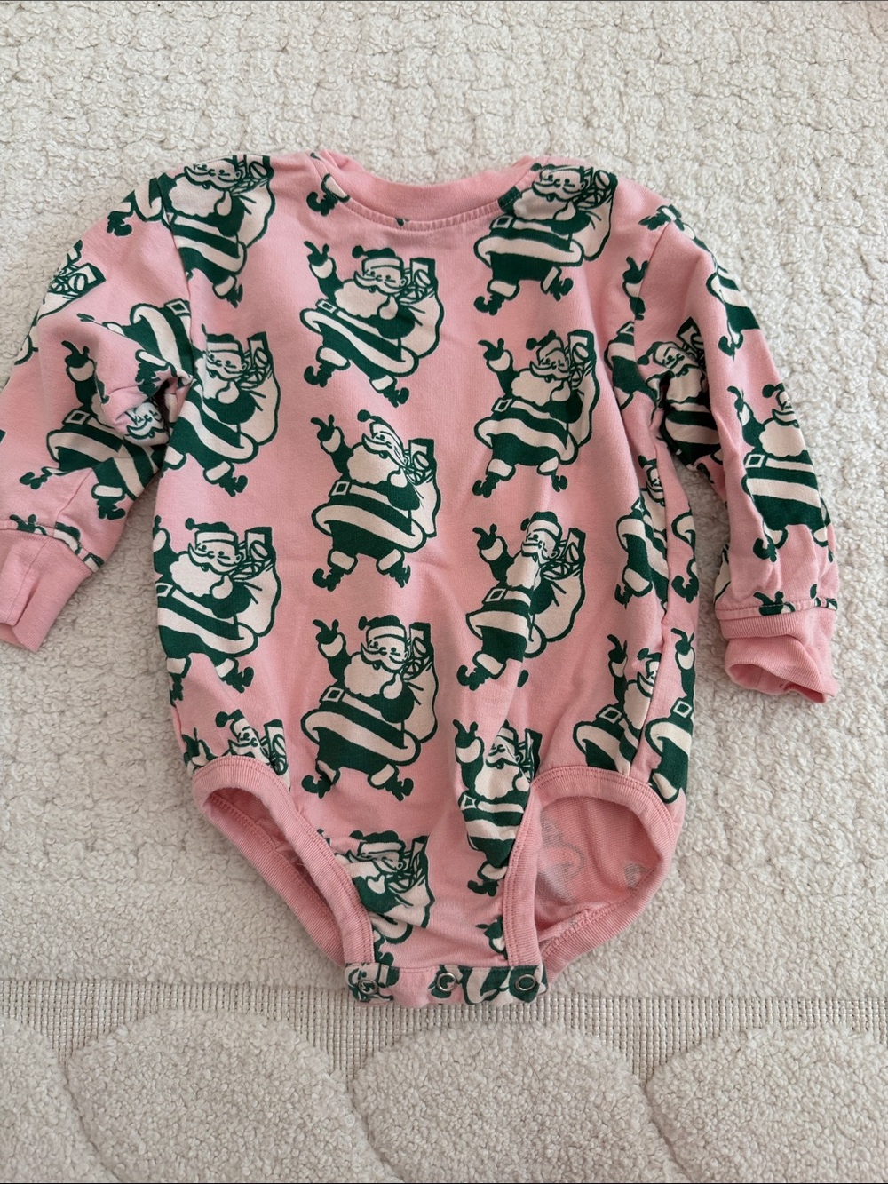 Pink Chicken Pink & Green Santa Print Long Sleeve Baby One-Piece